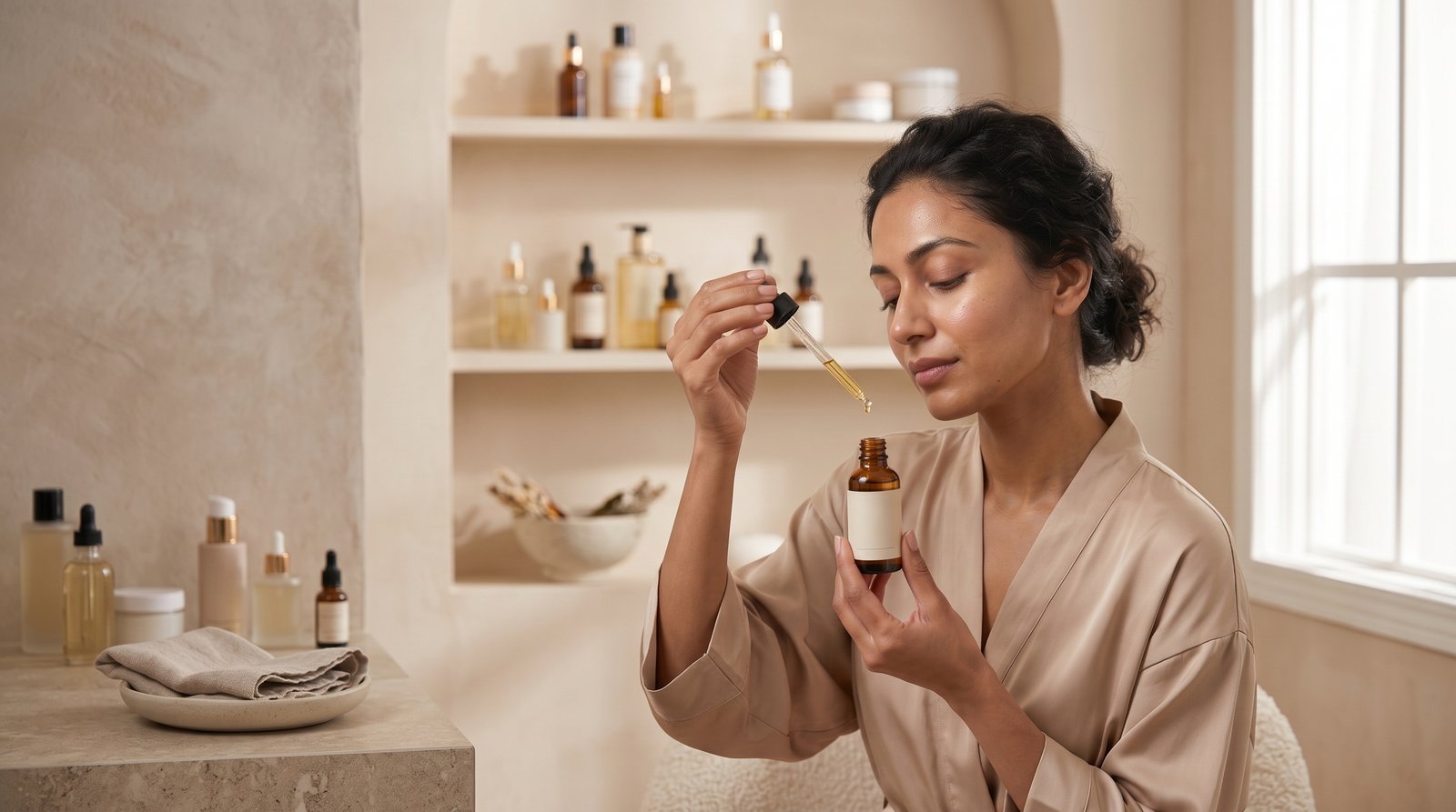 Applying serum with a dropper at Glow Skin Clinic